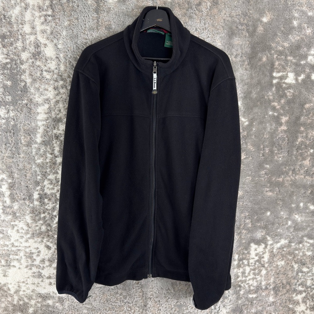 L.L. Bean Size L Tall Full Zip Fleece Jacket Black Long Sleeve Men